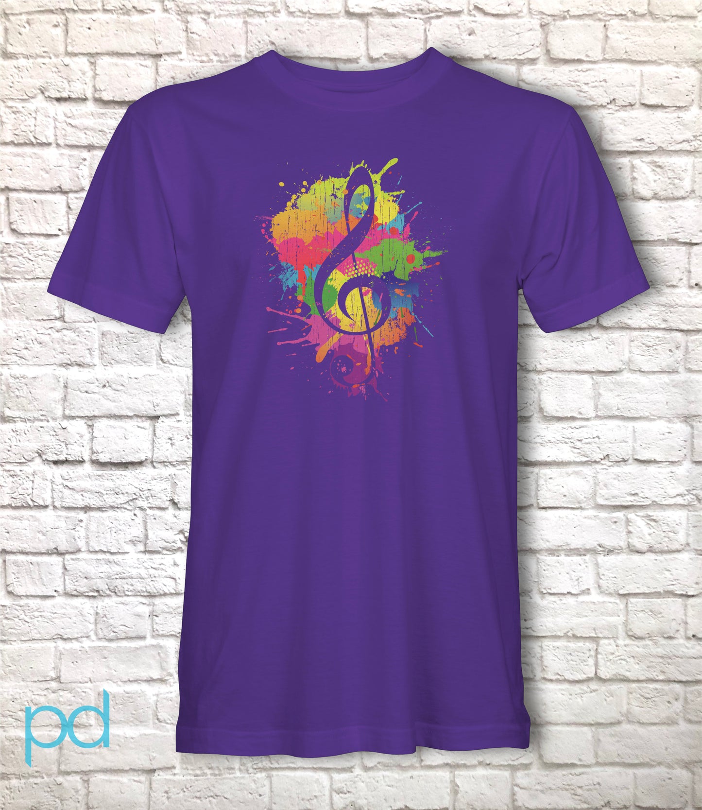 Colourful Music Gift Idea, Treble Clef Coloured Paint Splashes, Vibrant Music Symbol, Unisex Jersey Short Sleeve Tee