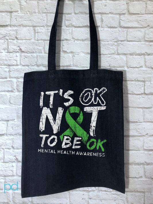 Mental Health Awareness Tote Bag, It's OK Not To Be OK, Reusable Shopping Carrier Bag