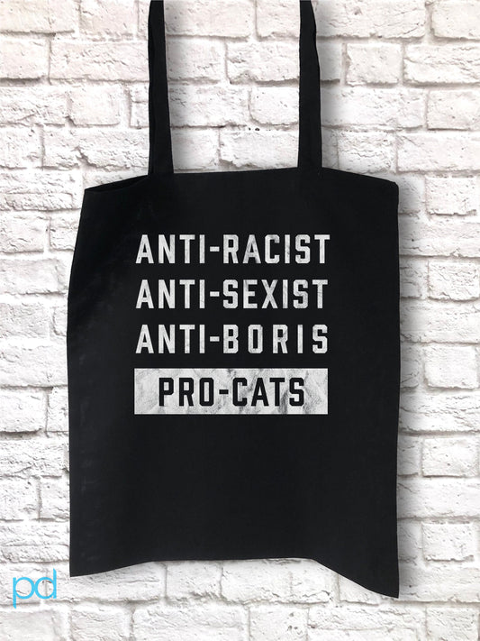 Anti-Boris Tote Bag, Cat Lover Johnson Tory Failure Reusable Shopping Bag, Tories & Conservative Epic Fail, Graphic Print