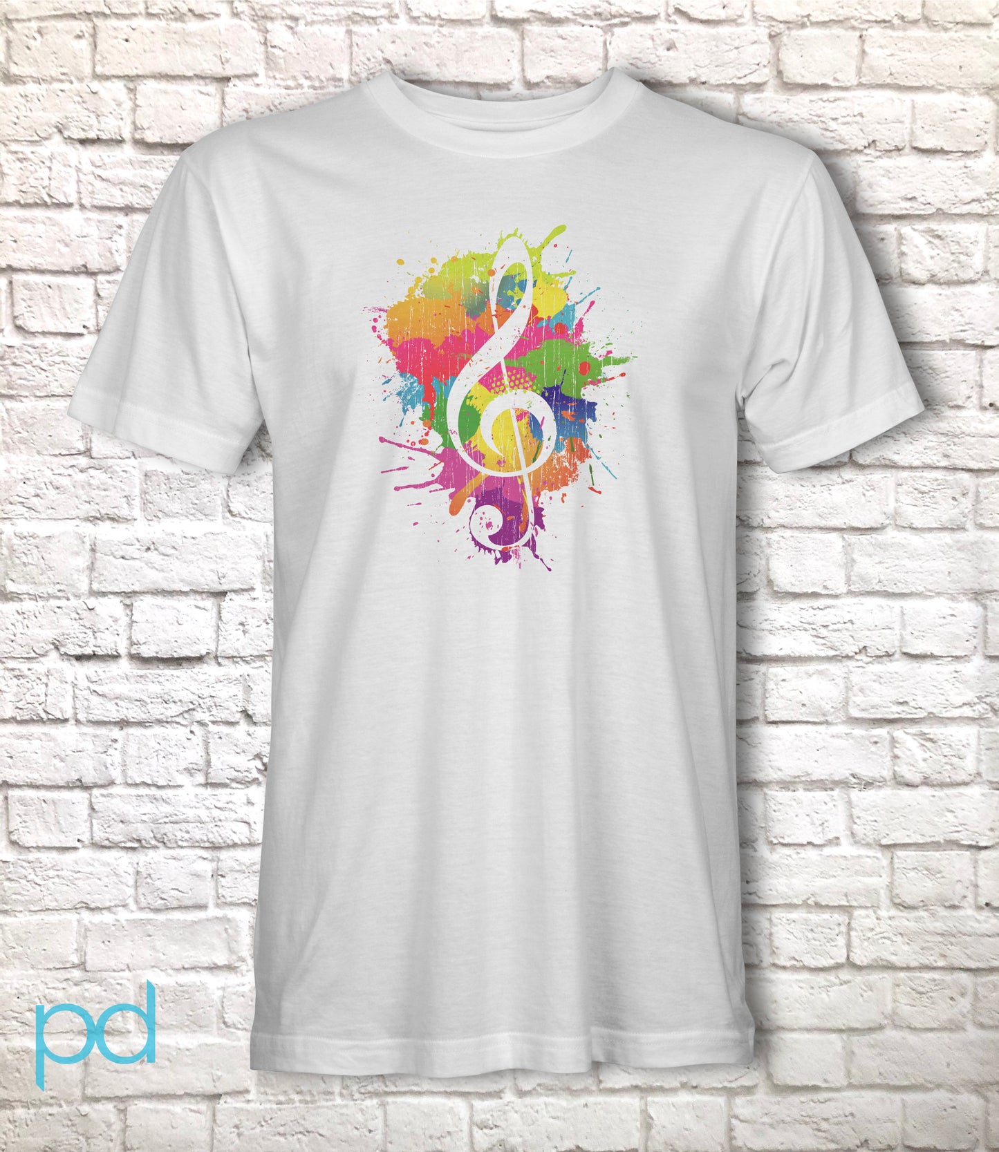 Colourful Music Gift Idea, Treble Clef Coloured Paint Splashes, Vibrant Music Symbol, Unisex Jersey Short Sleeve Tee