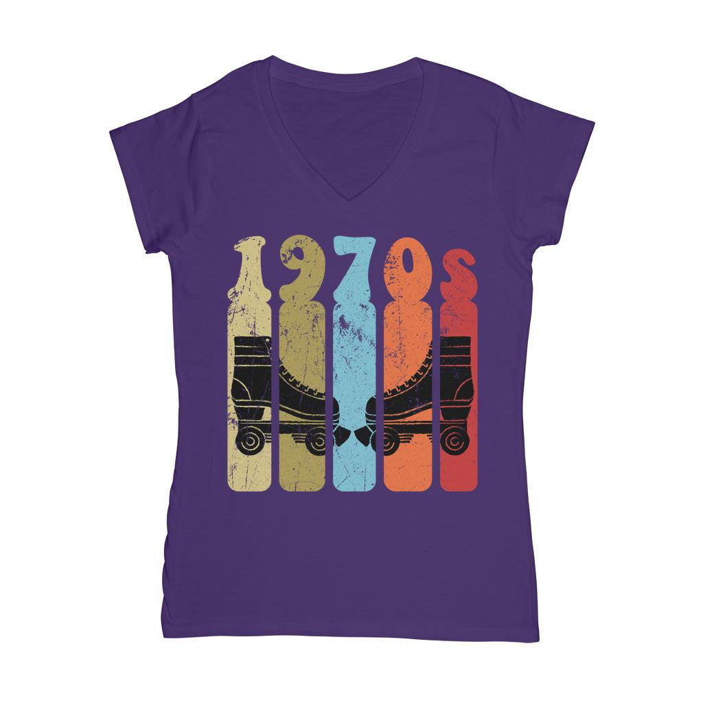 Roller Skates 70s Disco Derby Retro Vintage Worn  Classic Women&#39;s V-Neck T-Shirt