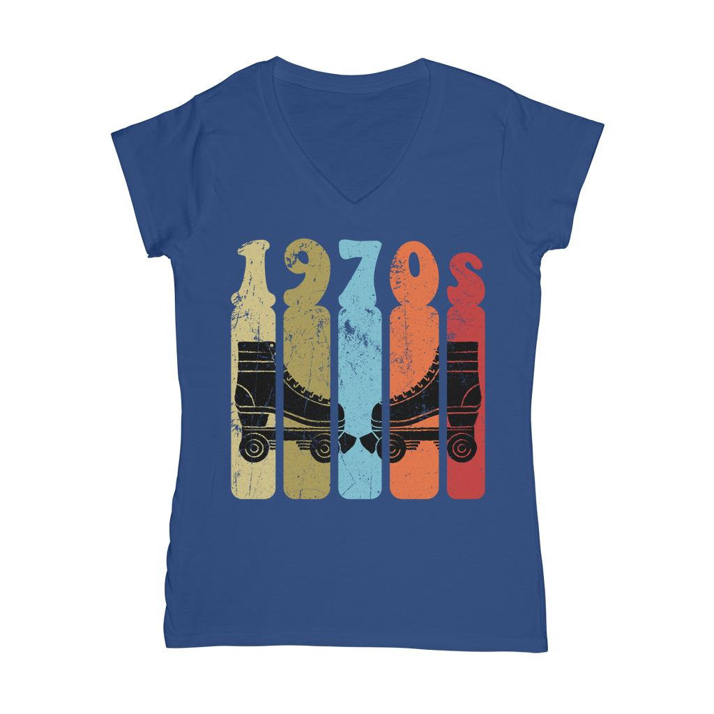 Roller Skates 70s Disco Derby Retro Vintage Worn  Classic Women&#39;s V-Neck T-Shirt