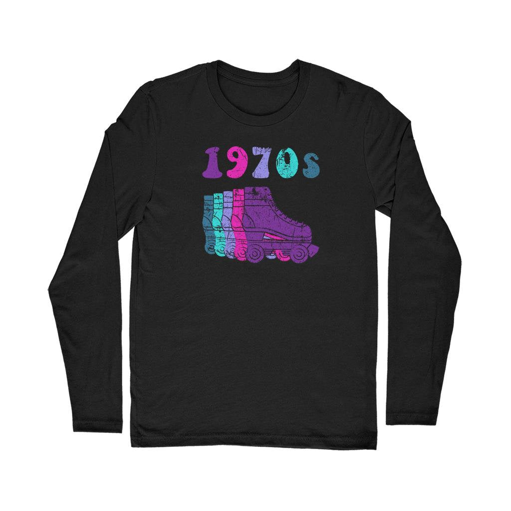 1970s Roller Skates Disco Derby Vintage Purple & Hot Pink Classic Long Sleeve T-Shirt