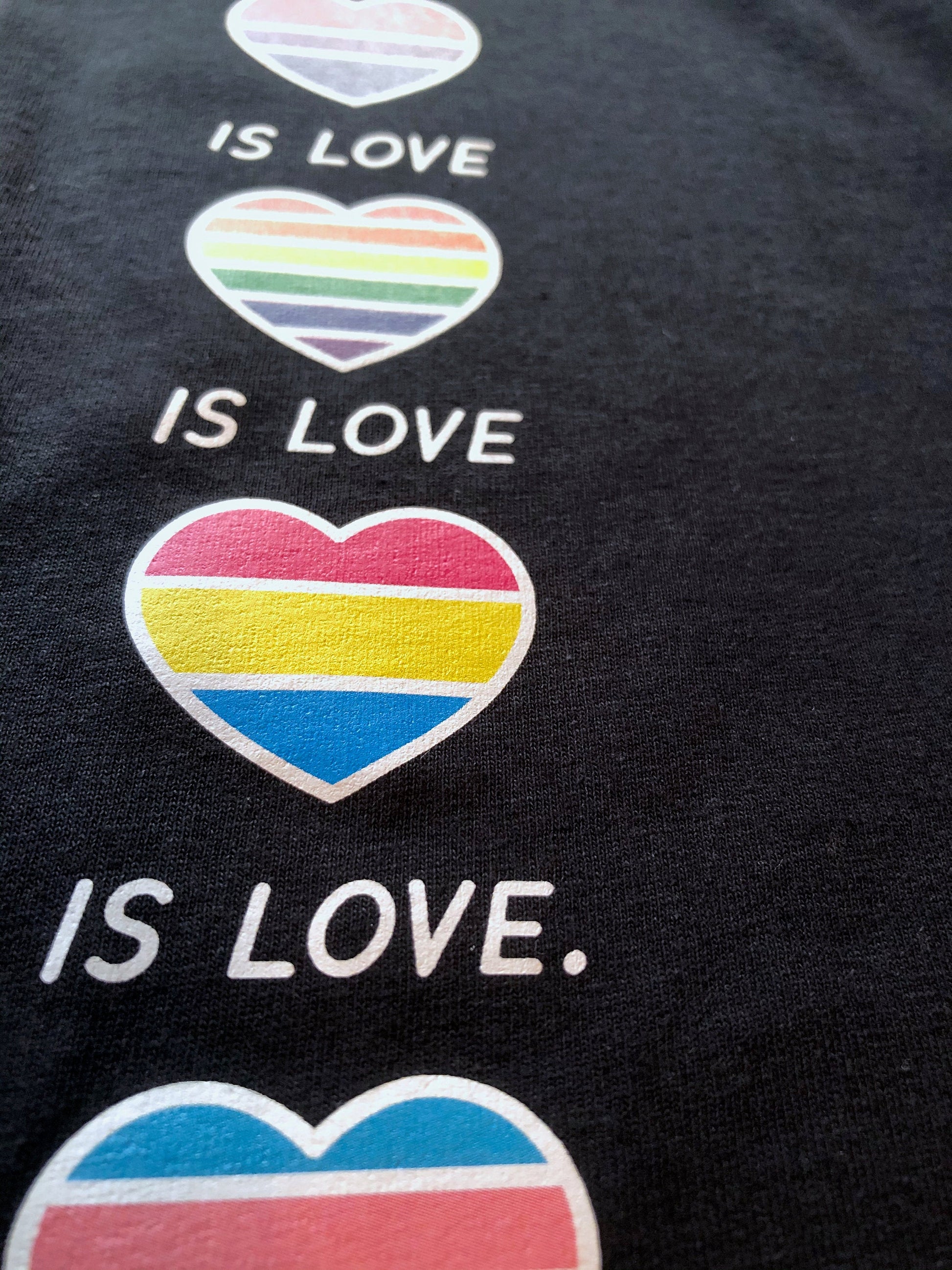 Love Is Love Is Love Tote Bag, Gay Pride Hearts Gift Idea, LGBTQ+ Flags in Hearts Organic Cotton Shopping Carrier