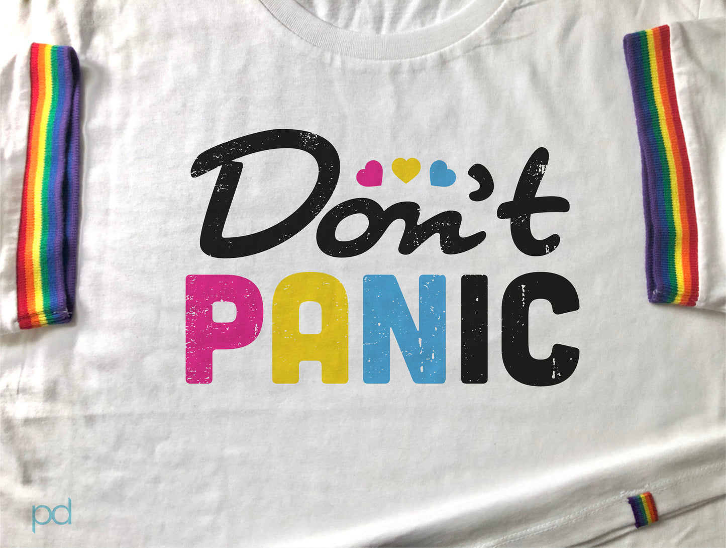 Don&#39;t Panic Rainbow T-Shirt, Pansexual Pan Pride Gift Idea, LGBTQ+ Pansexuality Support Graphic Print Design Tee Shirt Top