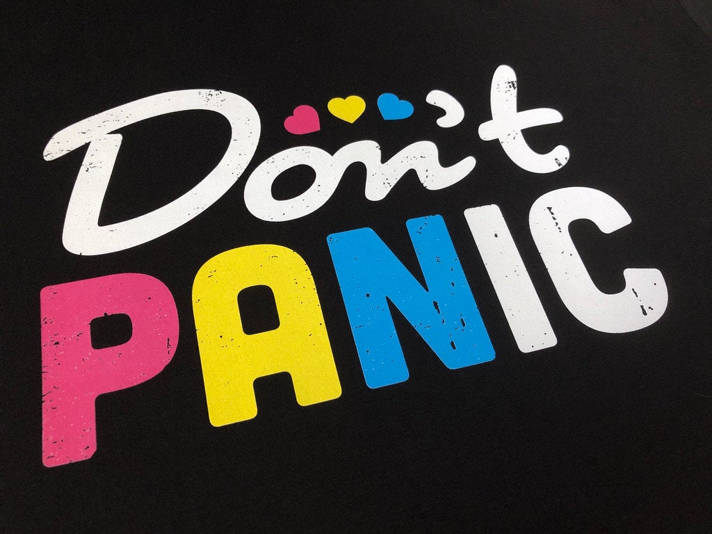 Don&#39;t Panic T-Shirt, Pansexual Pan Pride Gift Idea, LGBTQ+ Pansexuality Support Graphic Print Design Tee Shirt Top