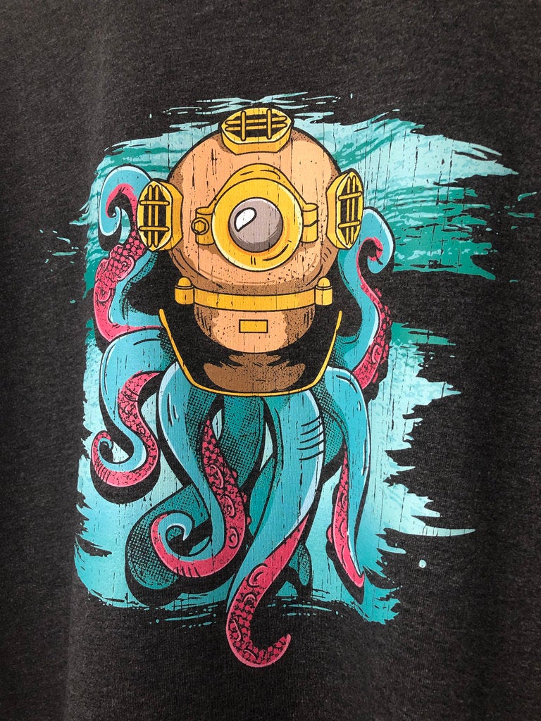 Steampunk Octopus T-Shirt, Kraken Scuba Diver Gift Tee Shirt Top