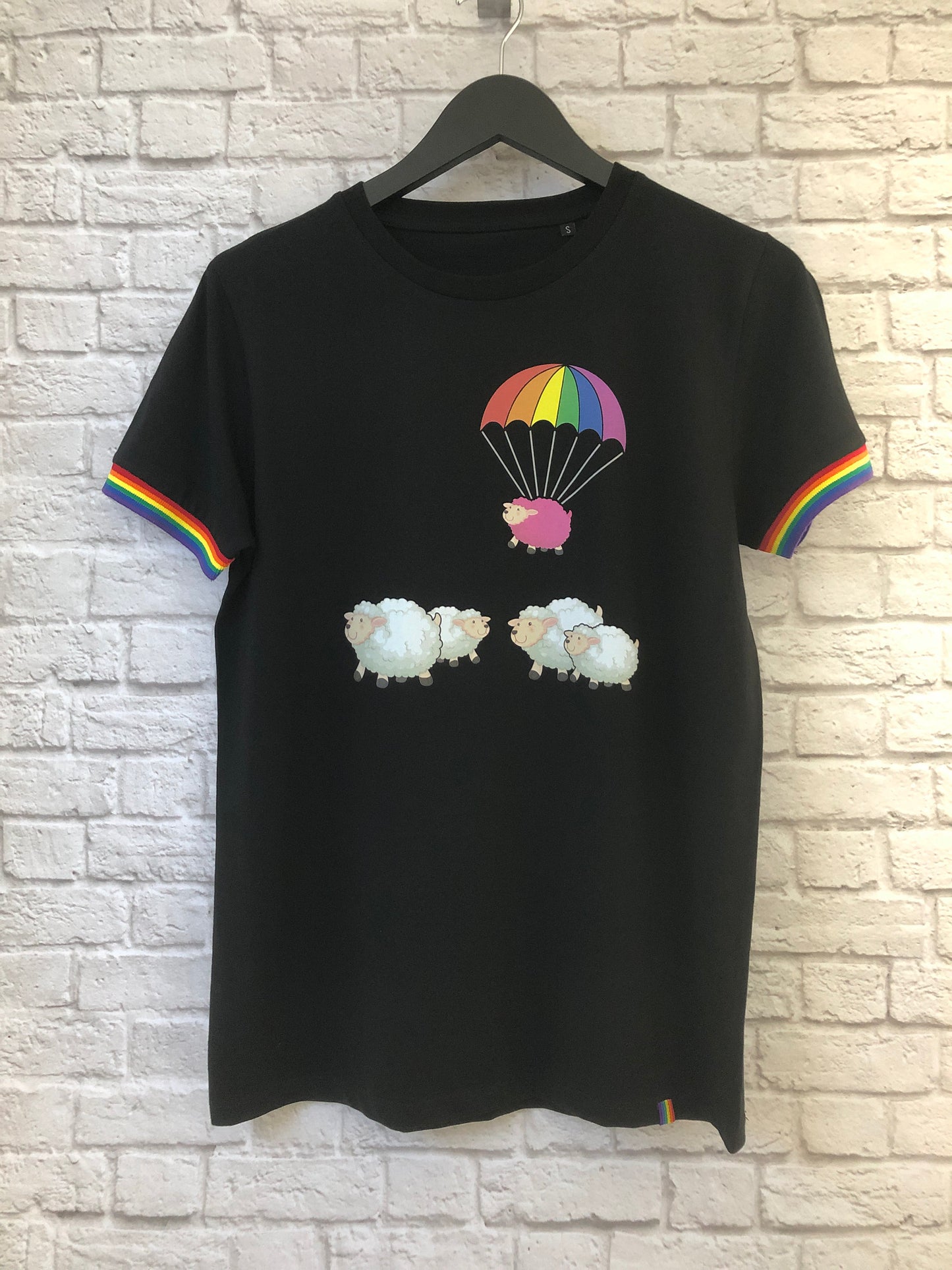 Pride Sheep T-Shirt, LGBTQ+ Rainbow Sheep Premium Unisex Gay Pride Stripe Sleeves and Stylish Hem Quirk, 1 in 5 People Are Gay