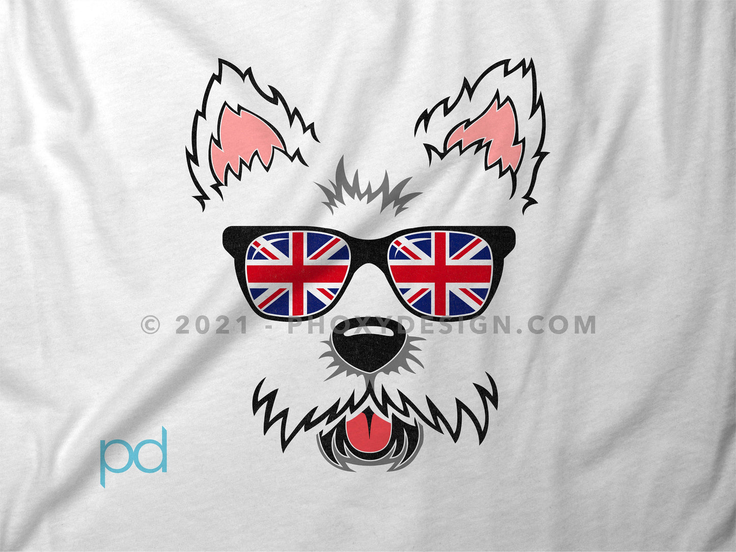 Cute Westie T-Shirt, West Highland Terrier Gift Idea, Adorable Fluffy Dog Face Tee Shirt T Top, UK Union Jack Flag Sunglasses