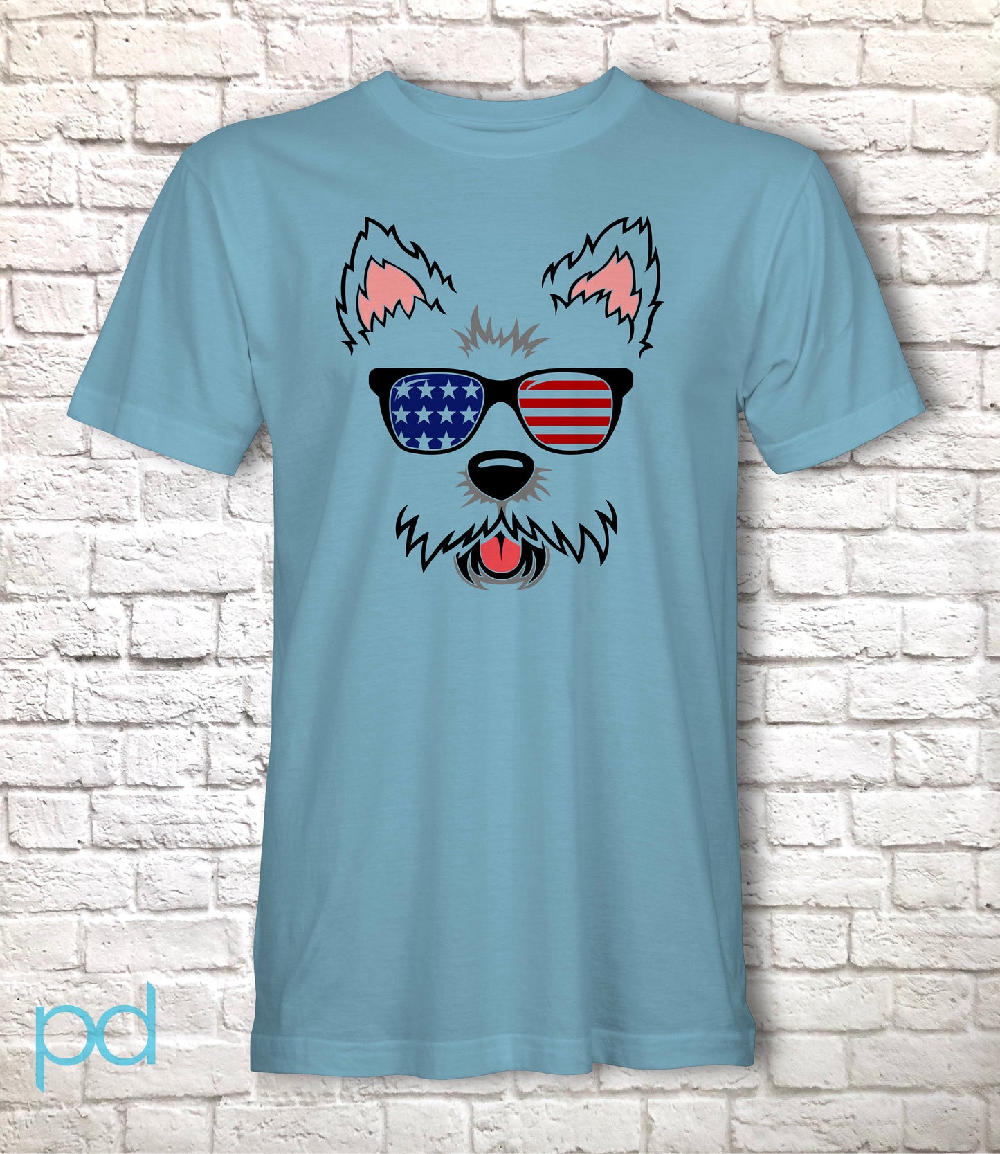Cute Westie T-Shirt, West Highland Terrier Gift Idea, Adorable Fluffy Dog Face Tee Shirt T Top, USA Stars & Stripes Flag Sunglasses