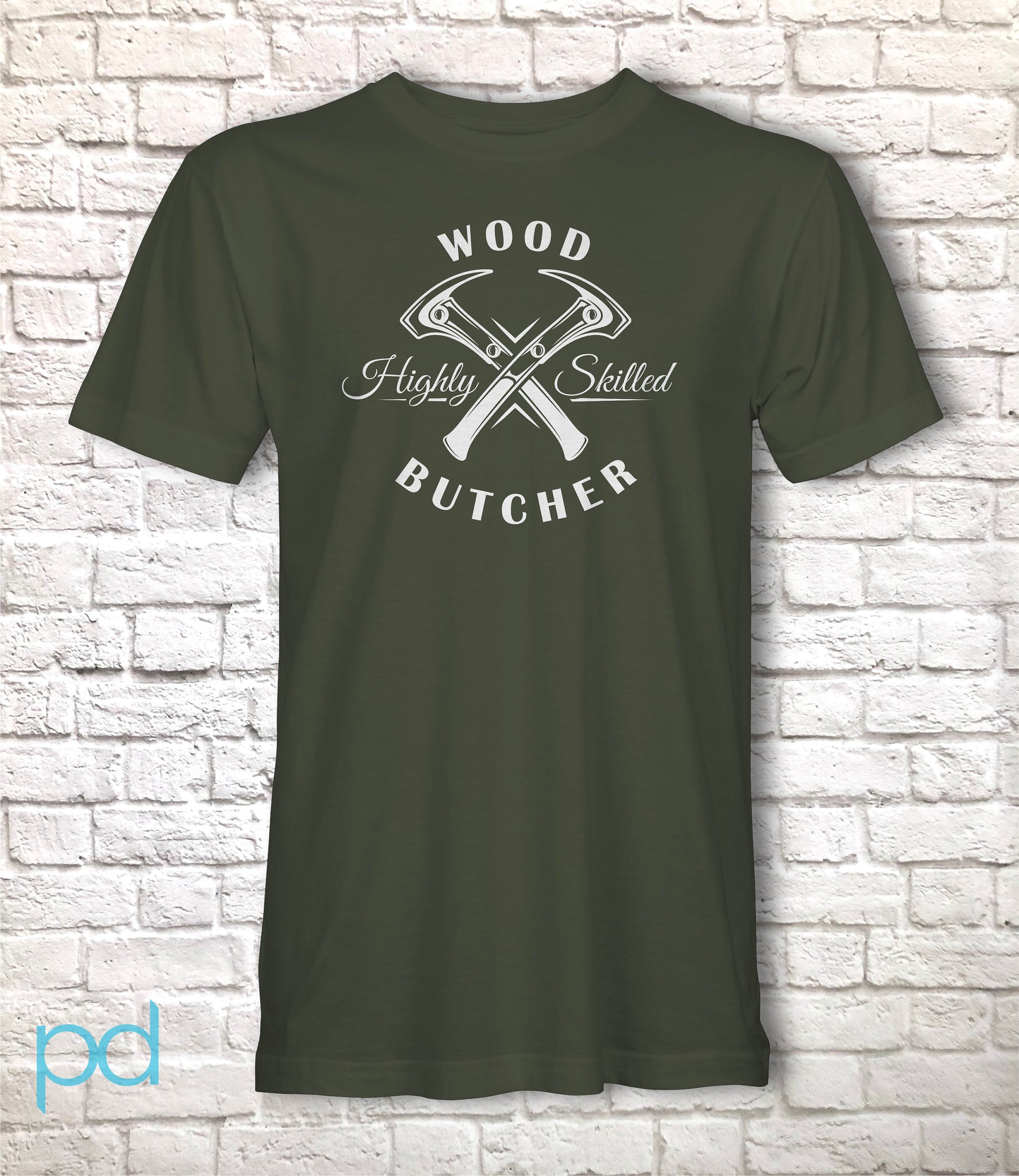 Funny Carpenter T-Shirt, Woodwork Gift Idea, Humorous High Quality Wood Butcher Graphic Print Tee Shirt Top Featuring Two Crossed Hammers