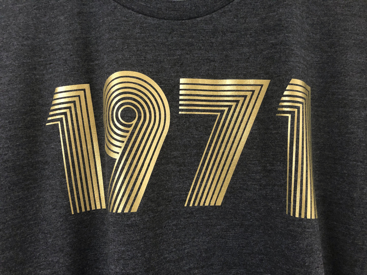 1971 Womens T Shirt Metallic Gold or Silver Foil, 51st Birthday Gift Fitted T Shirt in Retro & Vintage 70s style, Fiftieth Ladies Top
