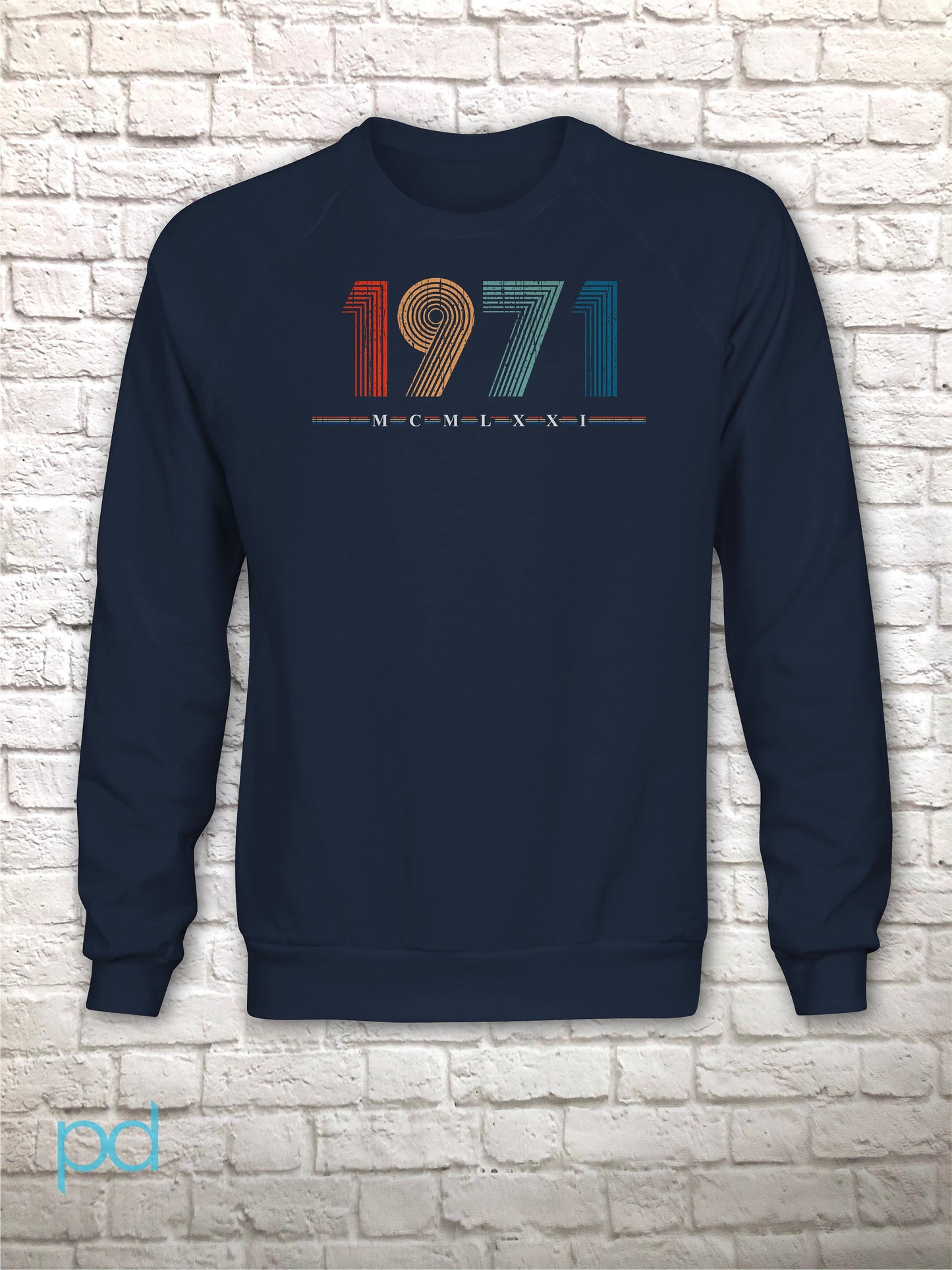 1971 Longsleeve Sweatshirt, 51st Birthday Gift Sweater in Retro & Vintage 70s style, MCMLXXI Fiftieth Bday Jumper Top For Men or Women