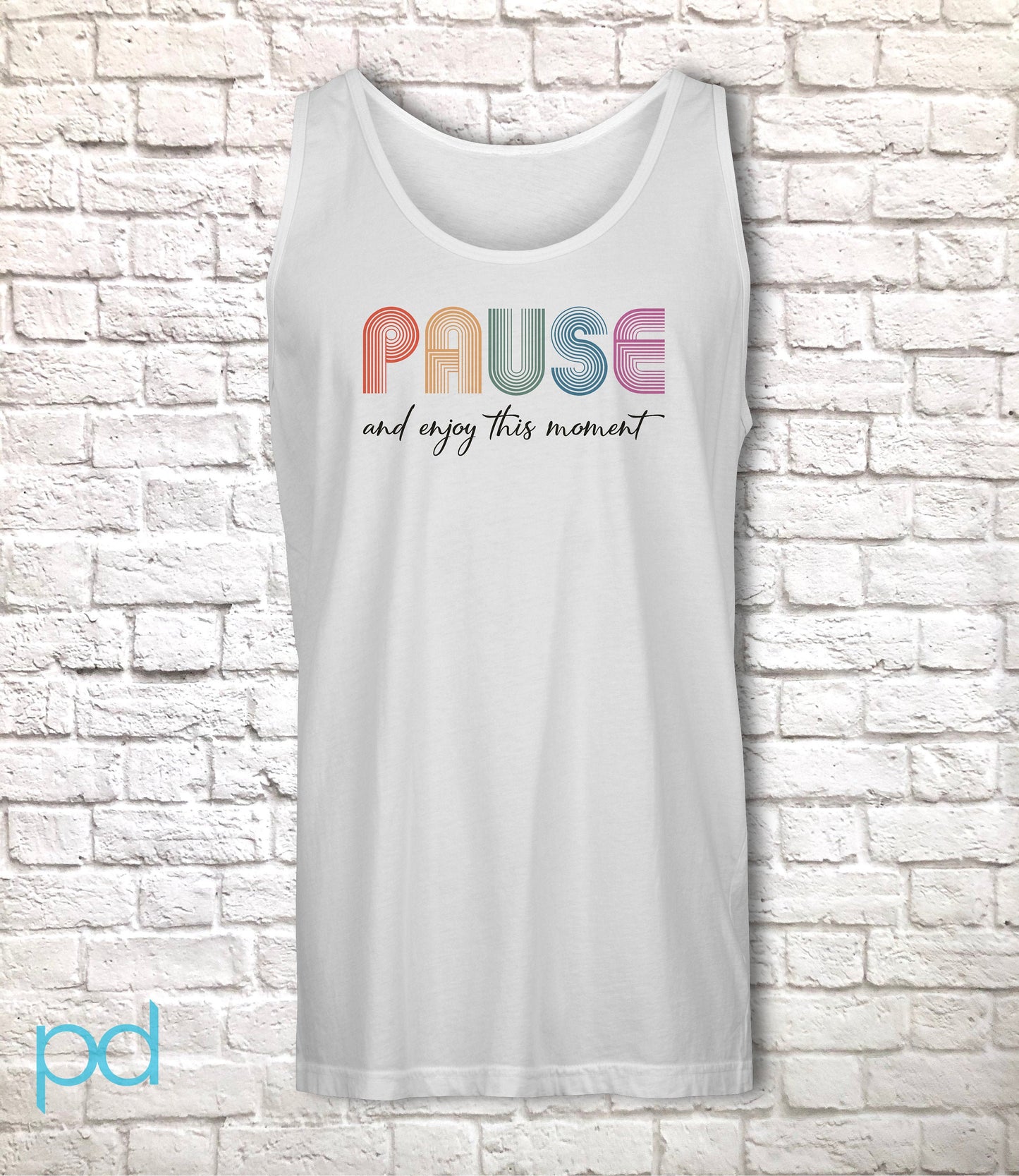 PAUSE Tank Top, Calm Reflection Birthday Gift Vest in Retro Vintage 70s style, Chill Relax Unisex Tank Top For Men or Women